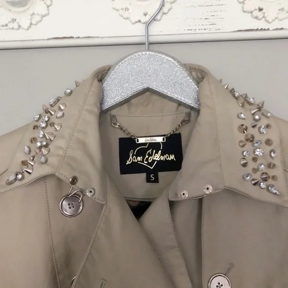 Sam Edelman Rhinestone Studded Tan Trench Coat - Picture 3 of 4
